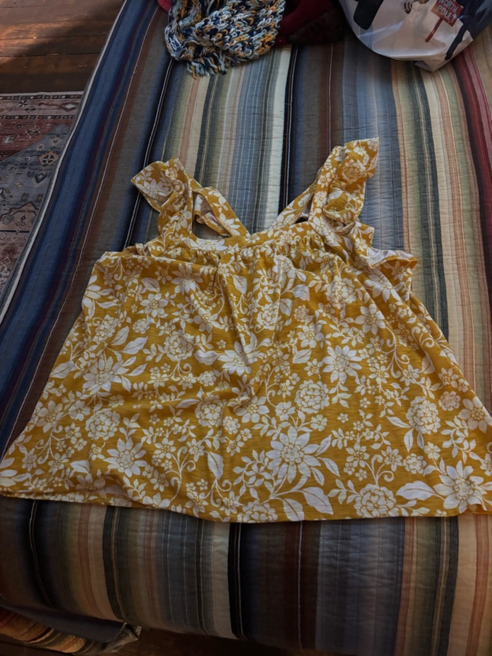 LC Lauren Conrad Yellow and White Floral Ruffle Tank